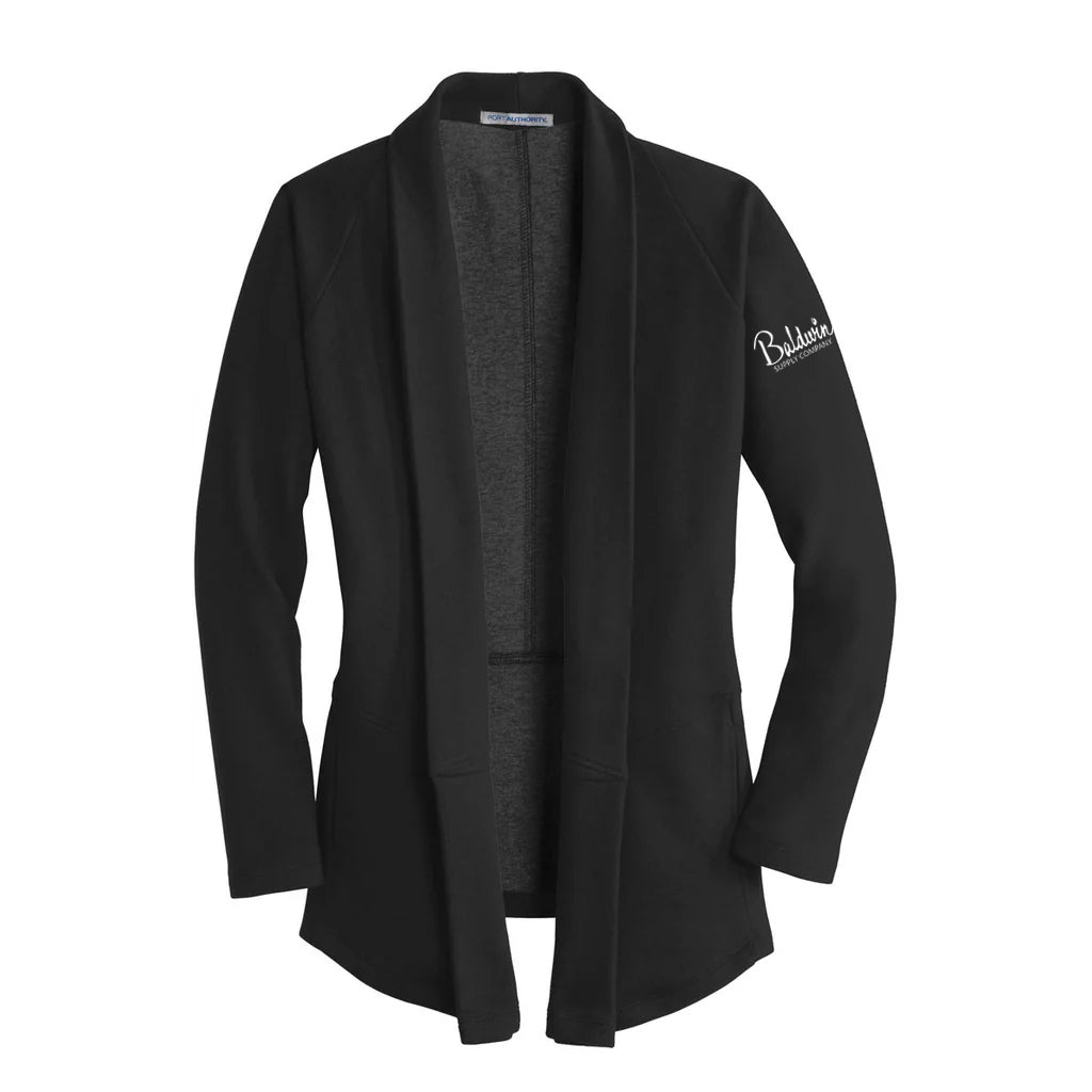 Port Authority Women's Deep Black/Charcoal Heather Interlock Cardigan