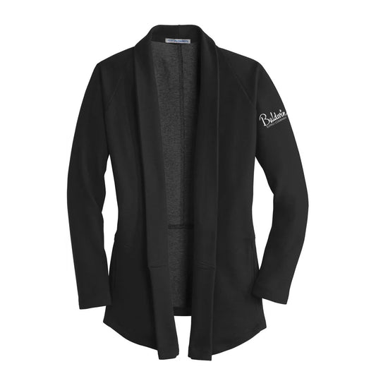 Port Authority Women's Deep Black/Charcoal Heather Interlock Cardigan